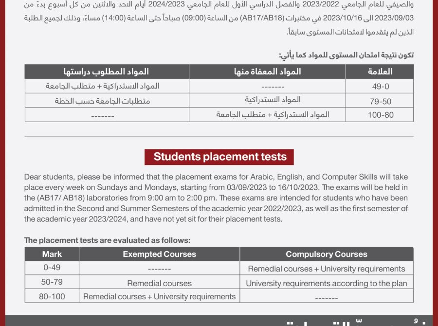 thumbnail_امتحان المستوى للطلبة 08-2023