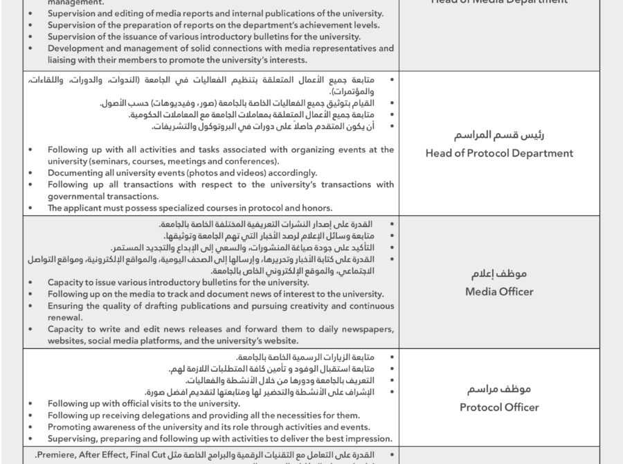 اعلان شواغر – علاقات عامة