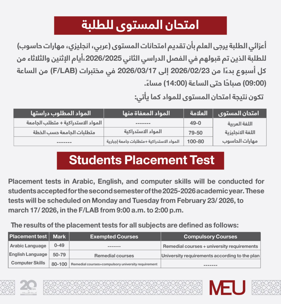 امتحان المستوى للطلبة