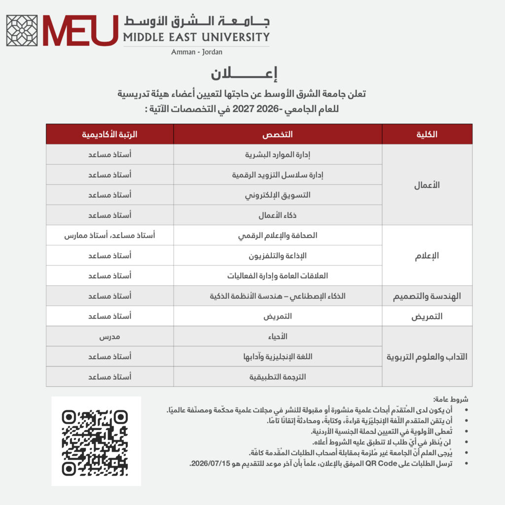 اعلان توظيف هيئة أكاديمية
