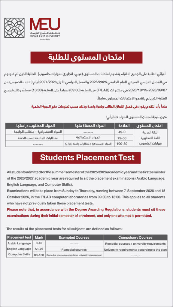 امتحان المستوى للطلبة